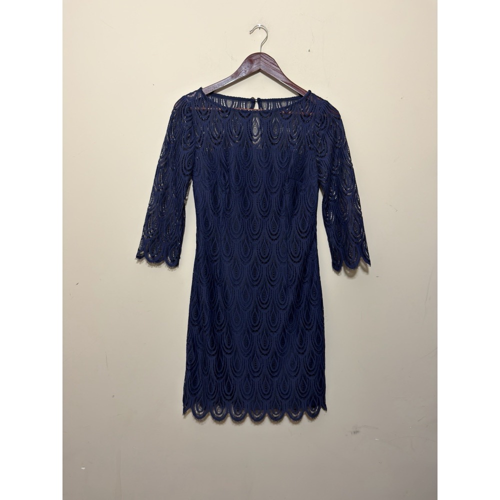 Navy Blue Lilly Pulitzer Hera Feather Lace Scalloped Hem Dress Size 2